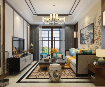New Chinese Style A Living Room-ID:819618666
