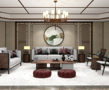 New Chinese Style A Living Room-ID:592884819