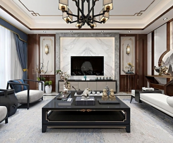 New Chinese Style A Living Room-ID:607376578