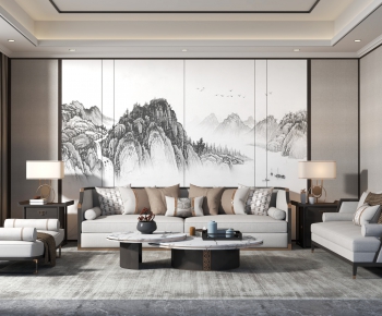 New Chinese Style A Living Room-ID:906076835