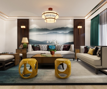 New Chinese Style A Living Room-ID:844421865