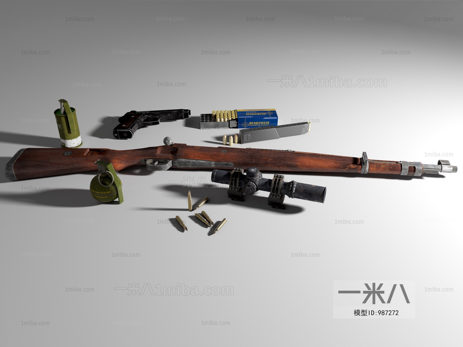 现代战争武器二战德国栓动单发狙击步枪毛瑟Kar98K 8倍瞄准镜 手枪
