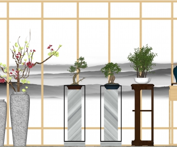 新中式花瓶花架盆景组合-ID:250519268