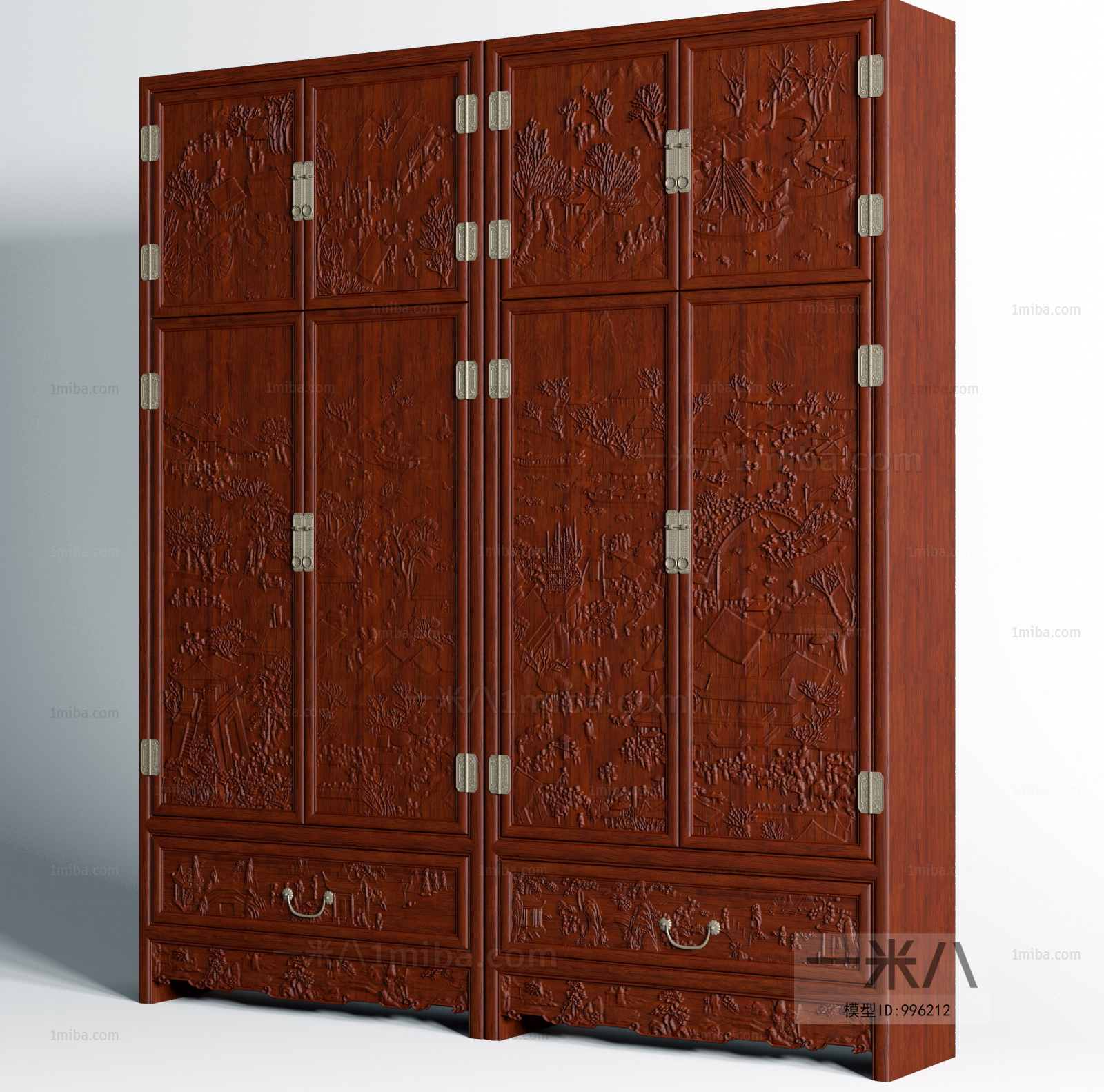 中式古典仿古浮雕花红木衣柜