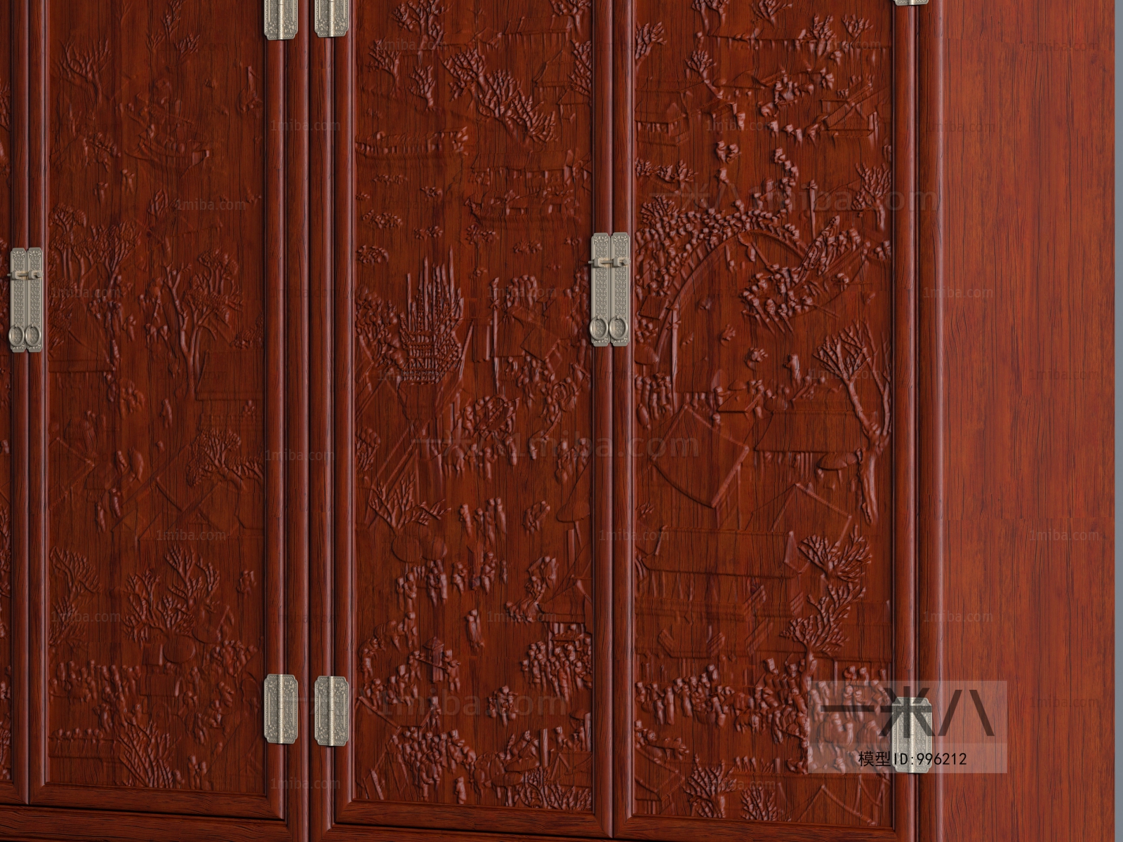 中式古典仿古浮雕花红木衣柜
