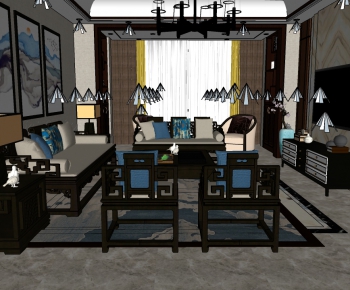 New Chinese Style A Living Room-ID:494767397