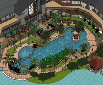新中式酒店游泳池园林景观-ID:932817949