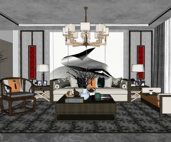 New Chinese Style A Living Room-ID:351614008