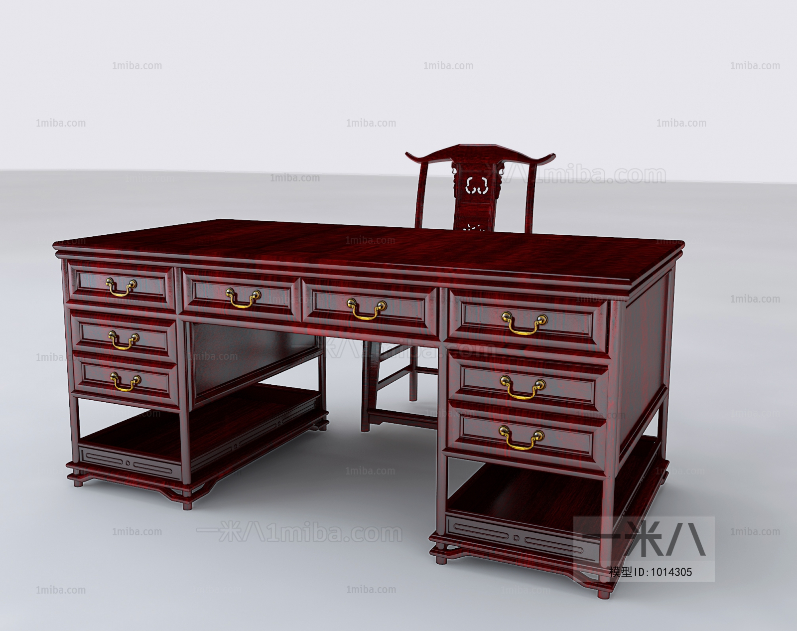 中式书桌椅书柜组合