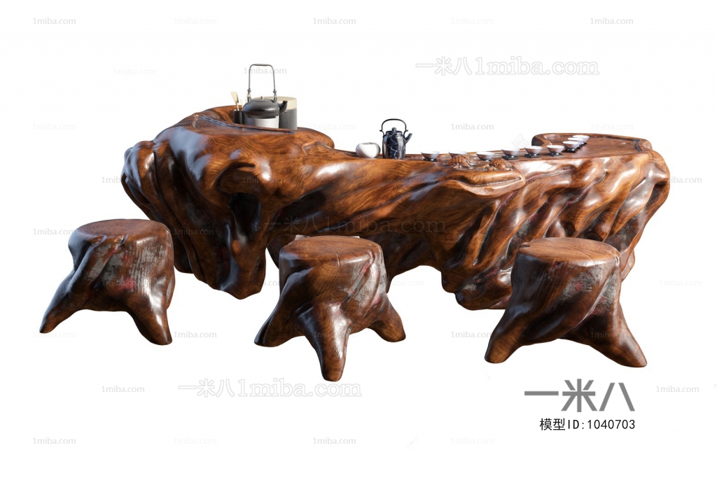 中式根雕茶桌椅