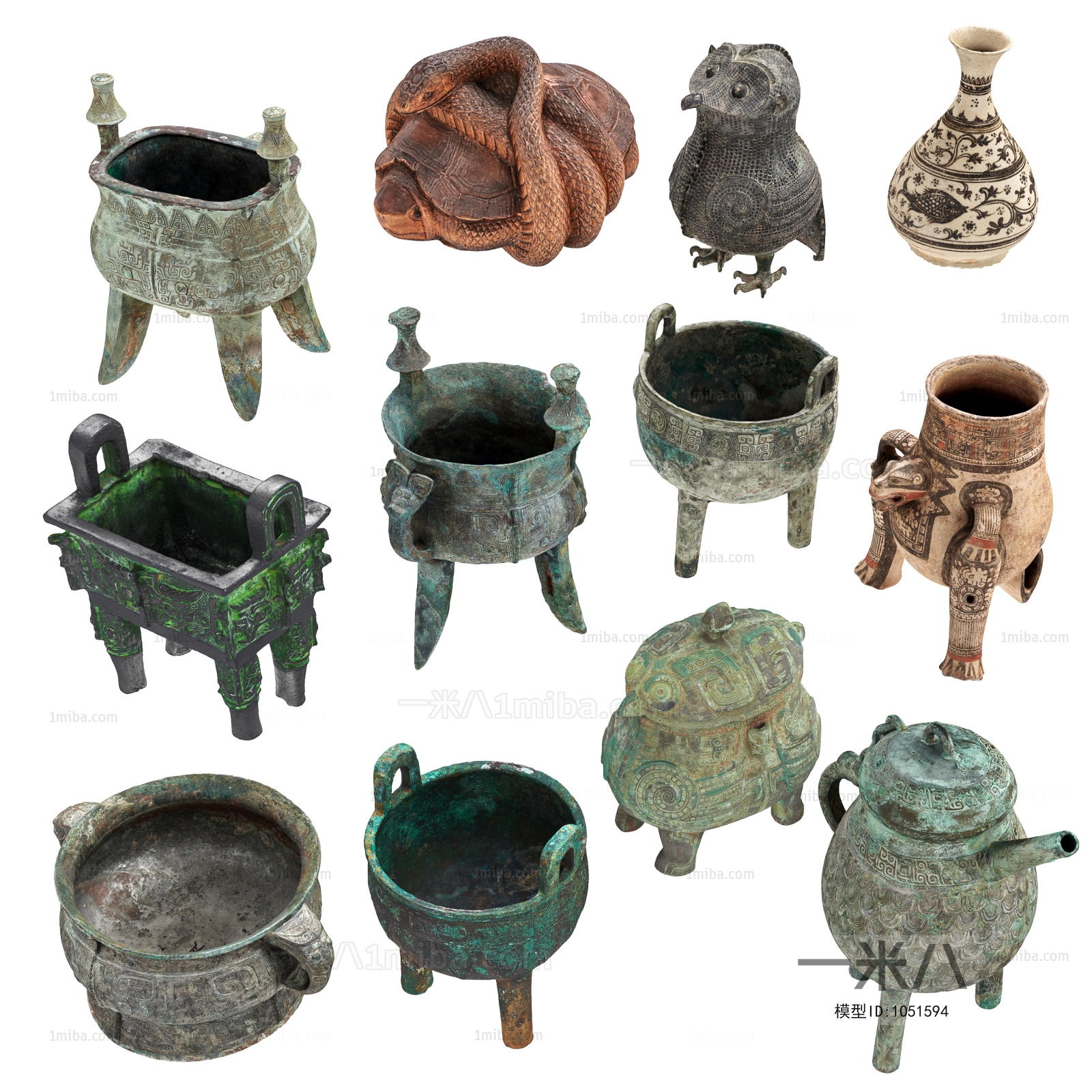 中式青铜陶瓷文物古董摆件组合