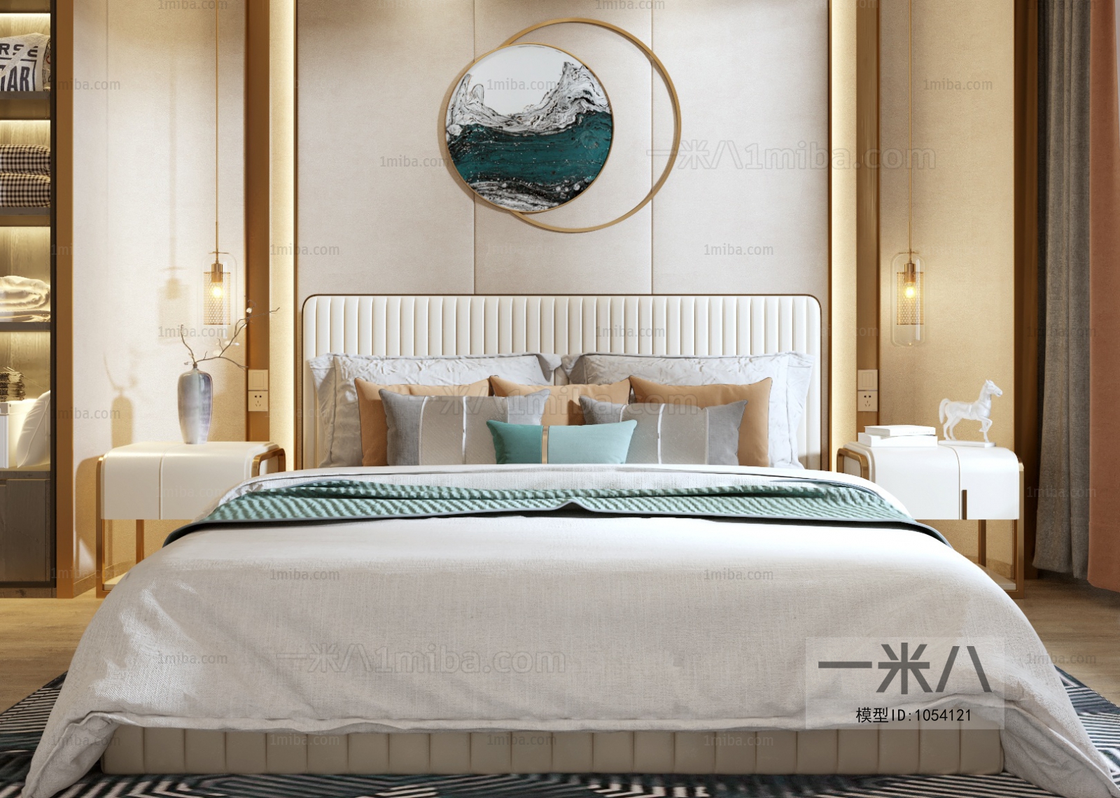 新中式轻奢卧室3D模型下载