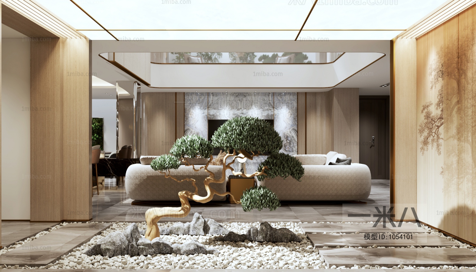 新中式别墅景观小品罗汉松3D模型下载