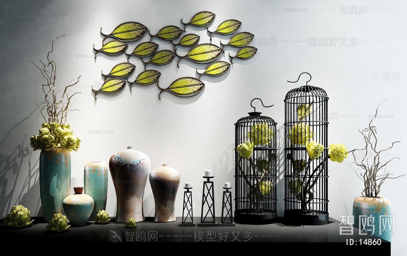 新中式鱼墙饰鸟笼器皿摆件