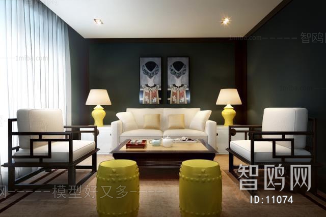 新中式客厅双人沙发单人沙发