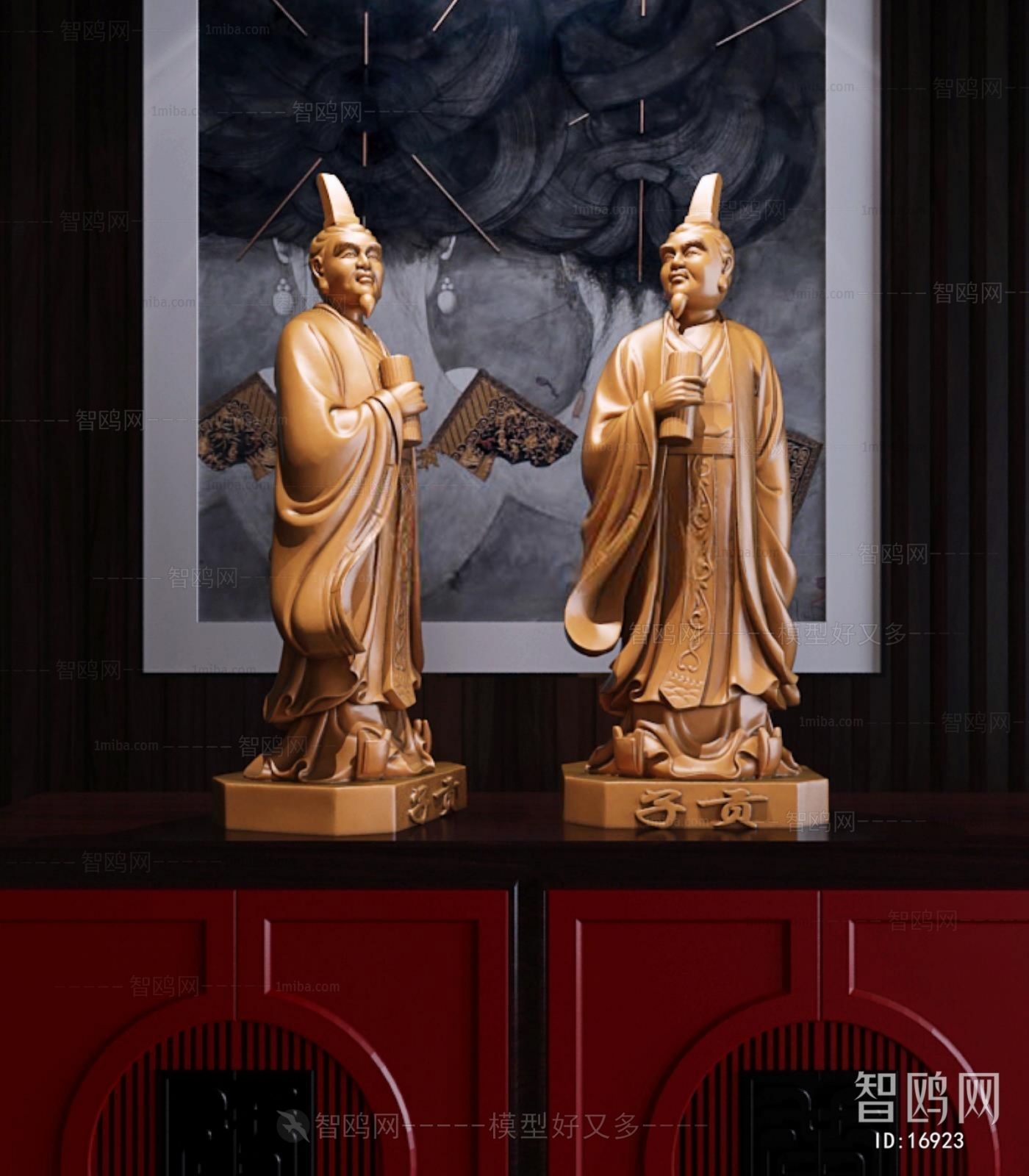 现代新中式人物雕塑子贡摆件