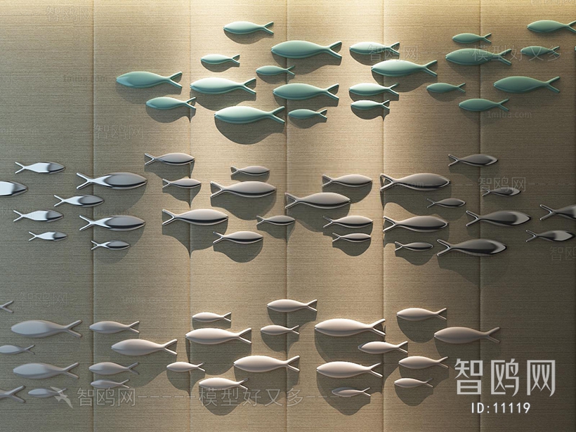 现代新中式鱼墙饰