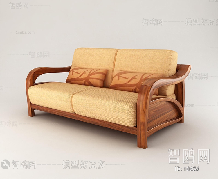 新中式东南亚木质双人沙发
