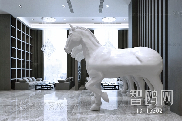 现代新中式动物马雕塑