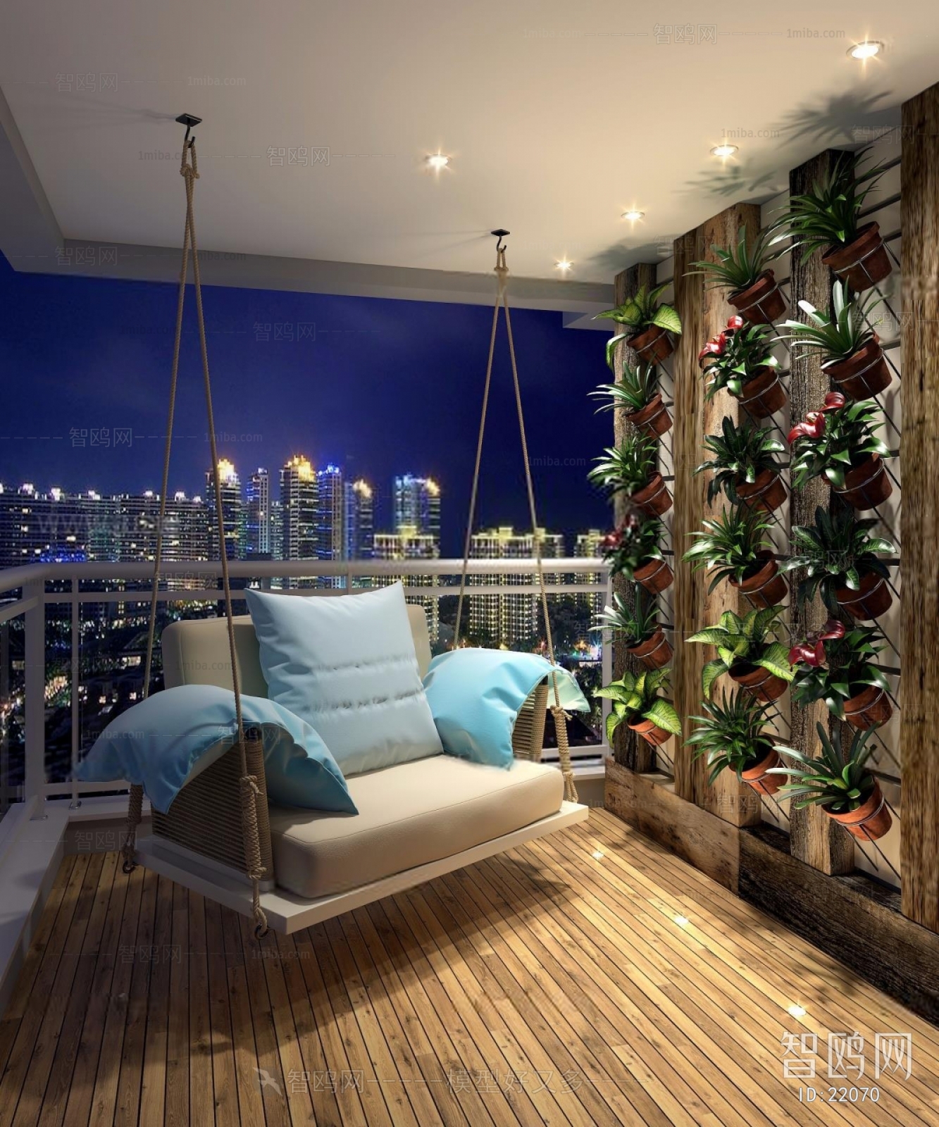现代北欧阳台休闲椅吊椅植物墙室内盆栽