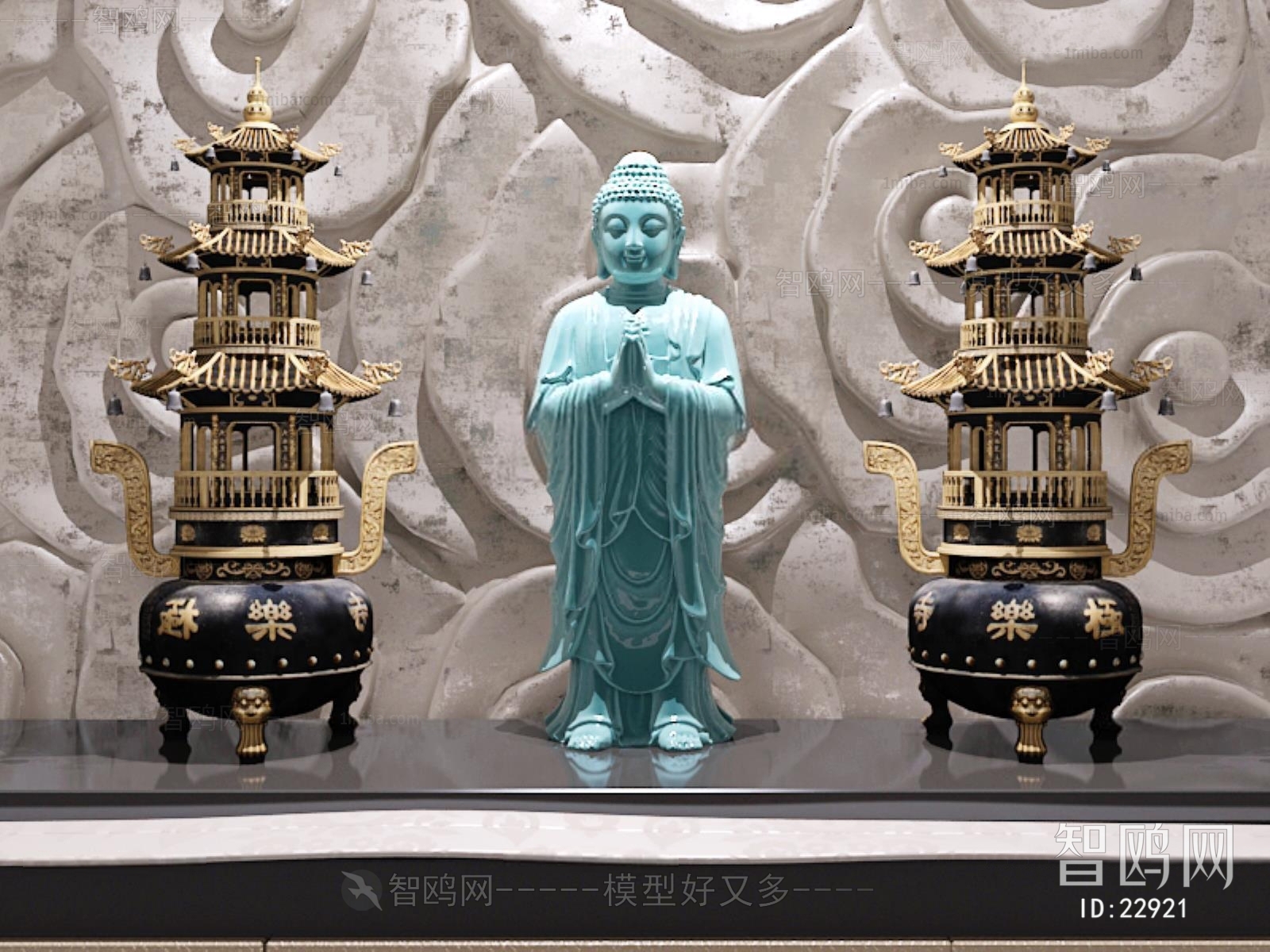 中式香炉塔摆件如来合十雕塑