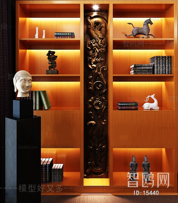 现代新中式东南亚书柜端景台佛像雕塑摆件