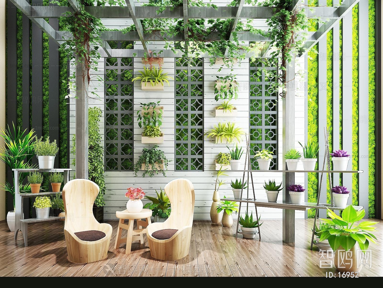 阳光房阳台庭院/景观绿植盆栽休闲椅