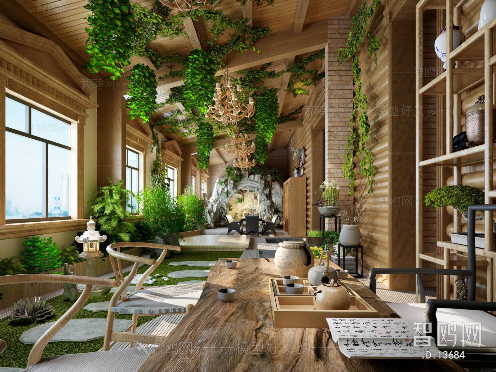 现代新中式室内庭院/景观书桌椅