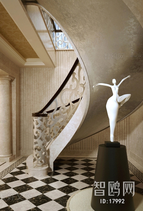 现代欧式人物雕塑楼梯栏杆/电梯