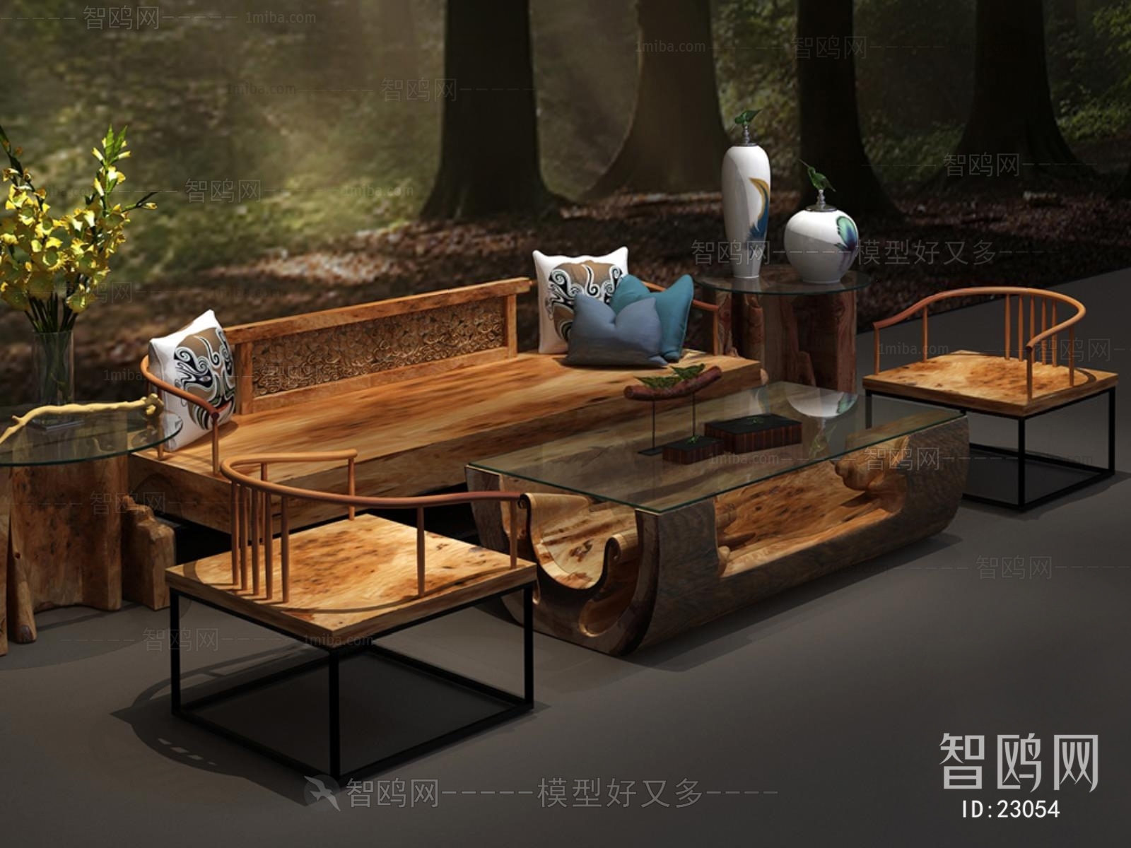 新中式朽木组合沙发