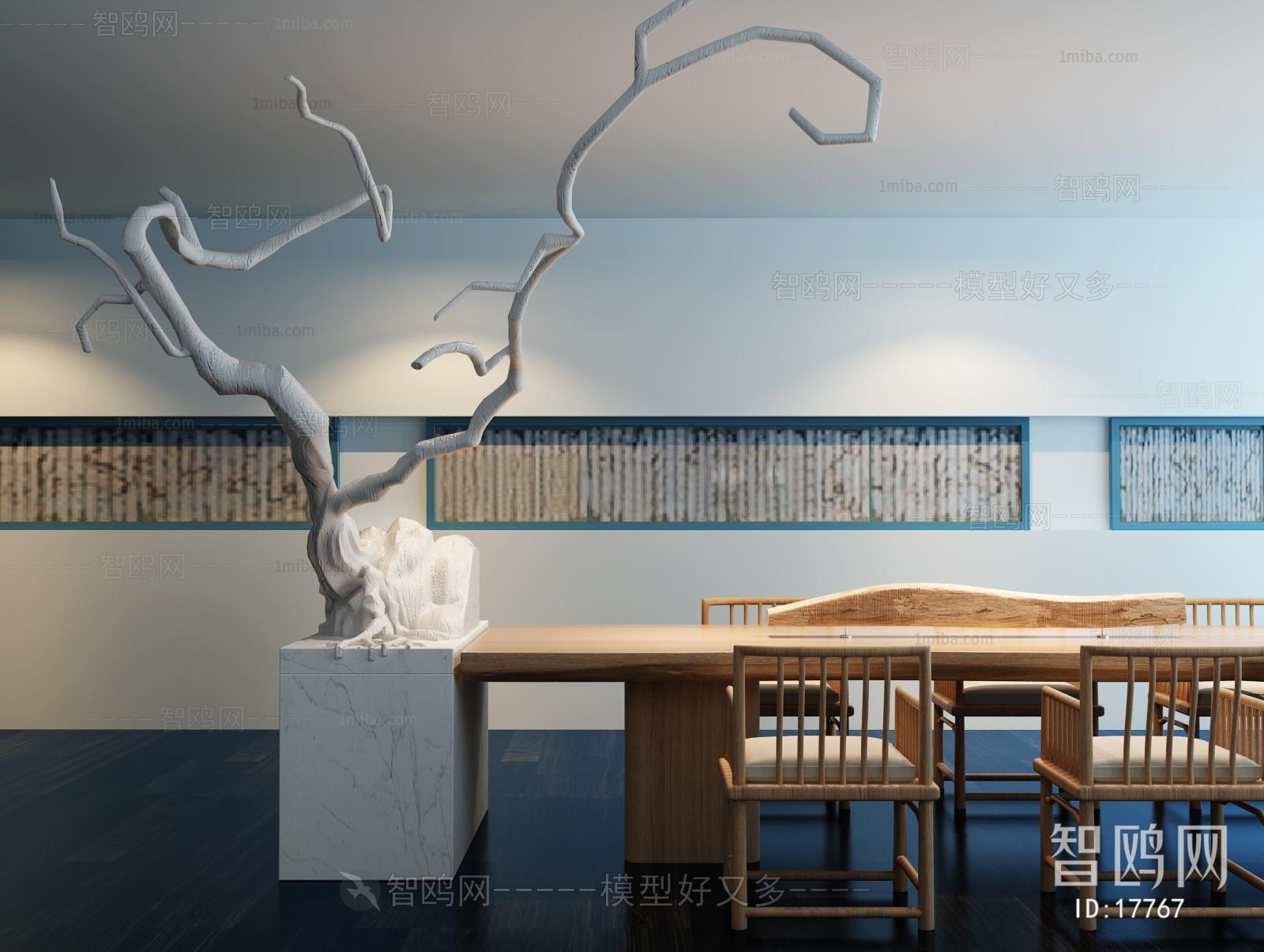 新中式品茶室干枝桌椅