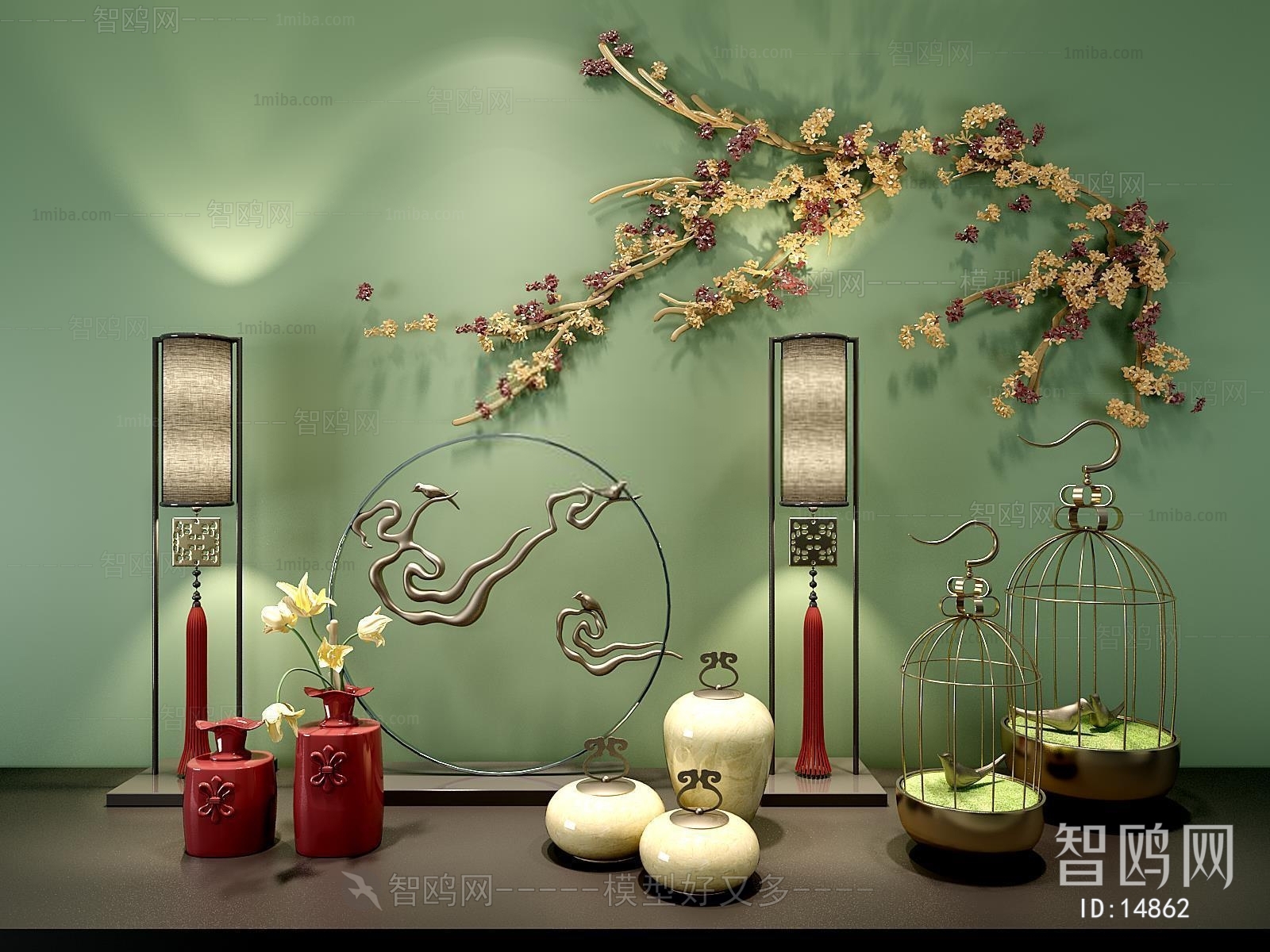 新中式墙饰器皿鸟笼摆件
