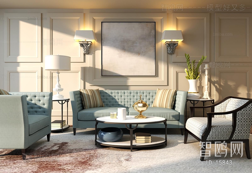 现代美式客厅双人沙发组合沙发