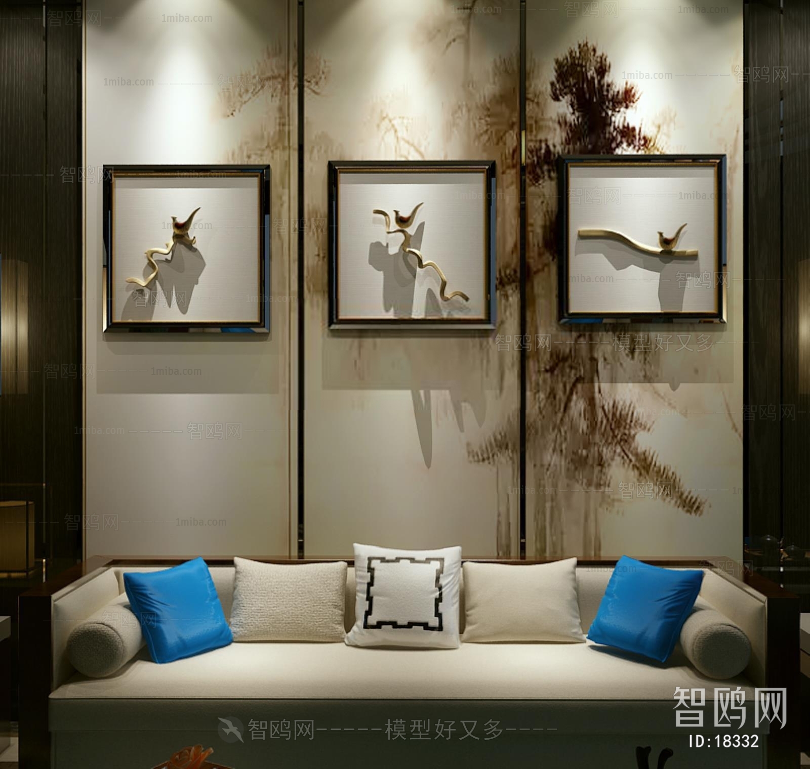 新中式多人沙发挂画