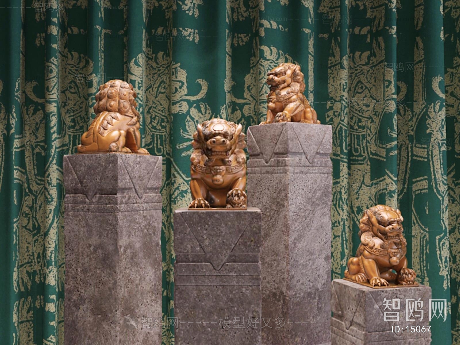 新中式石柱狮子雕塑