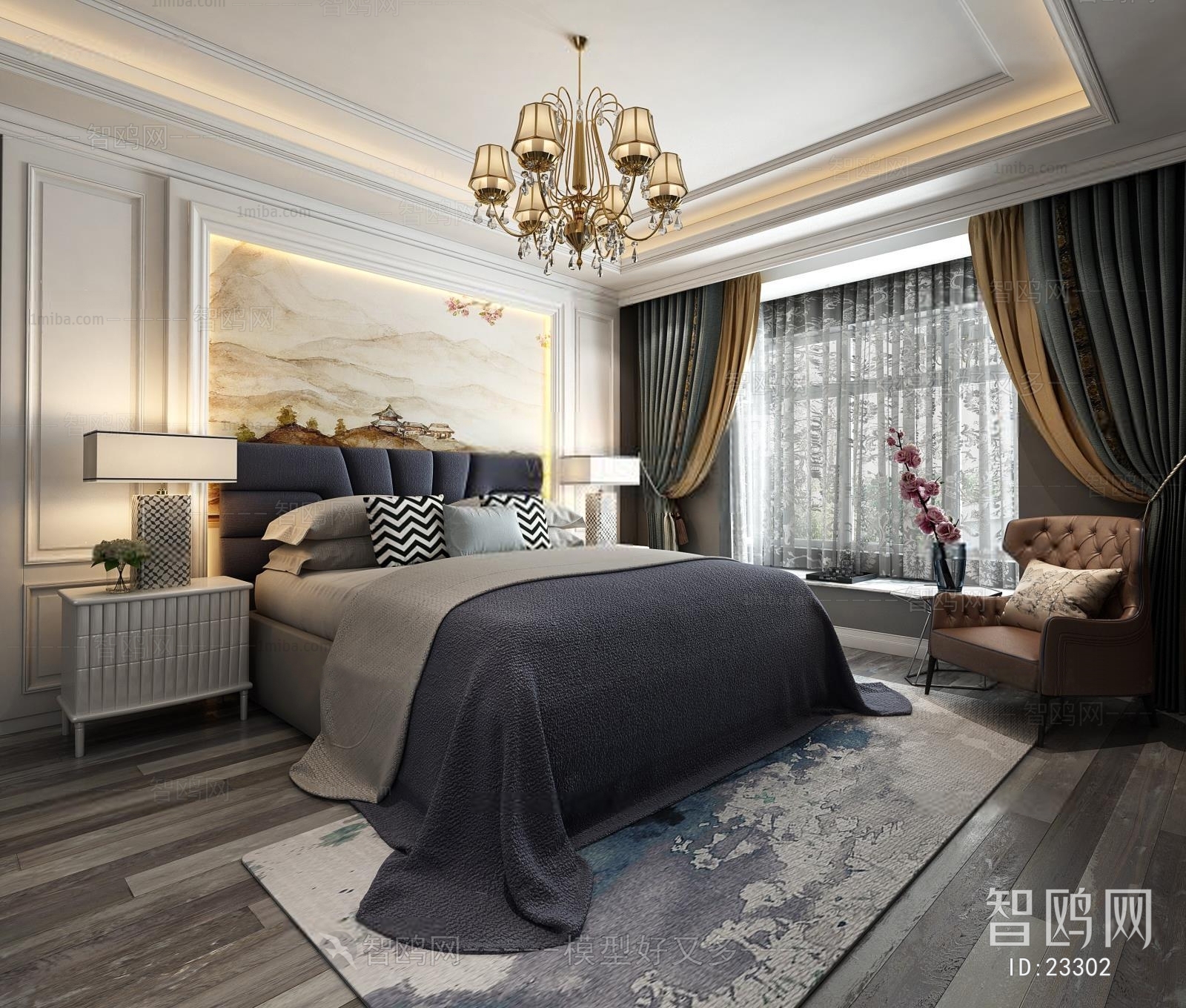 New Chinese Style Simple European Style Bedroom