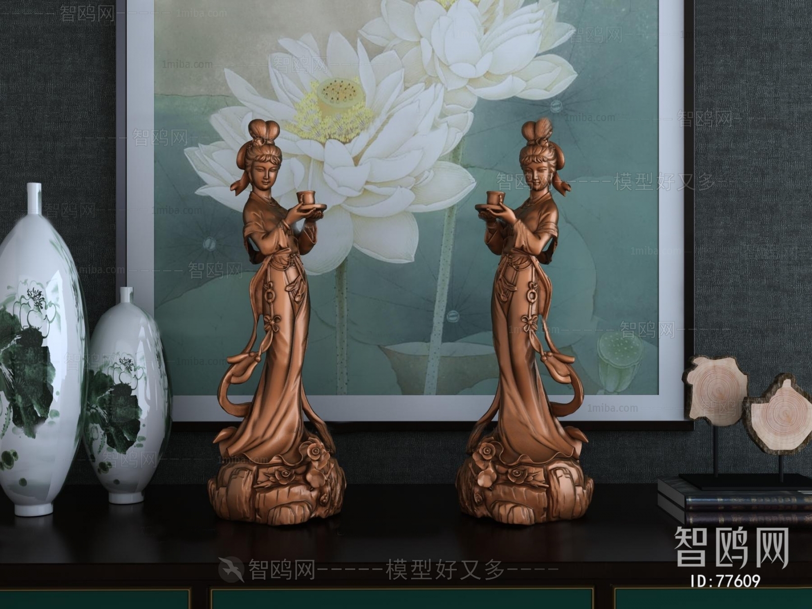 新中式仙女侍者雕塑
