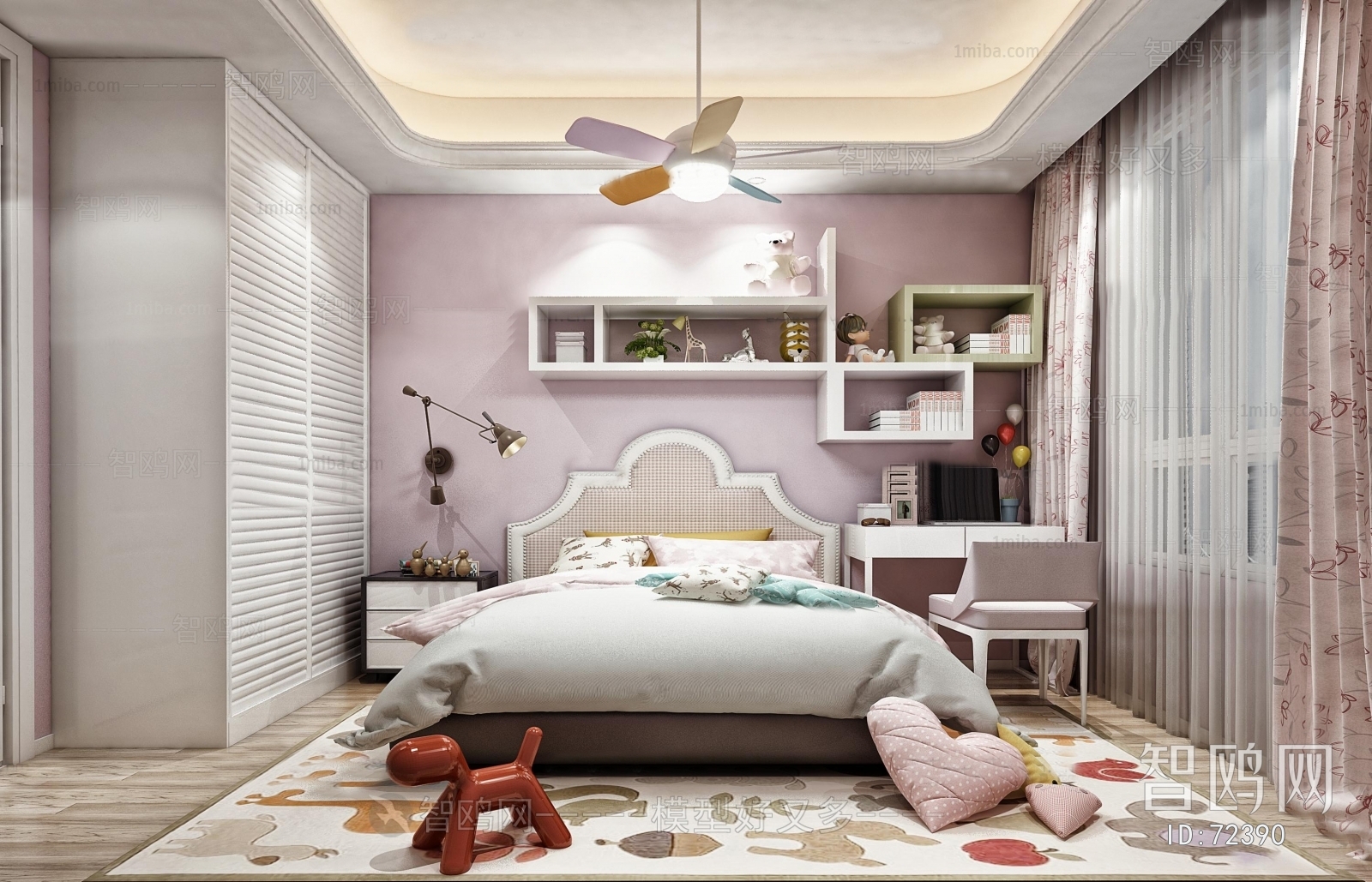 Simple European Style Children's Room 3D Model Free Download - Model ID ...