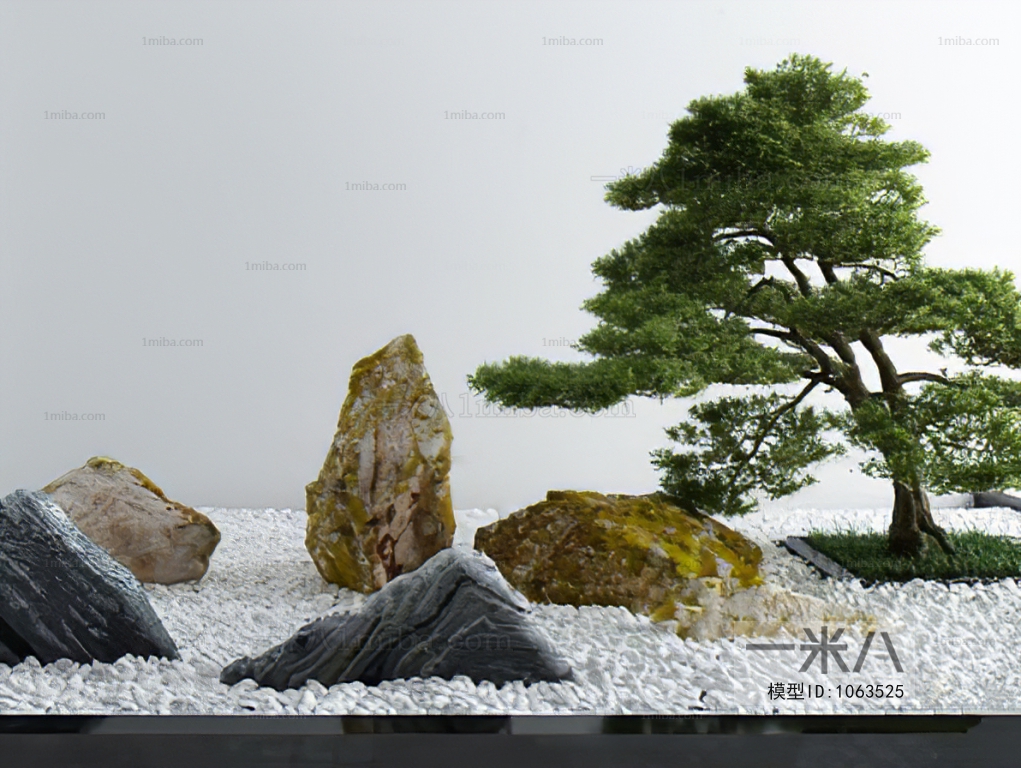 新中式石头松树景观小品