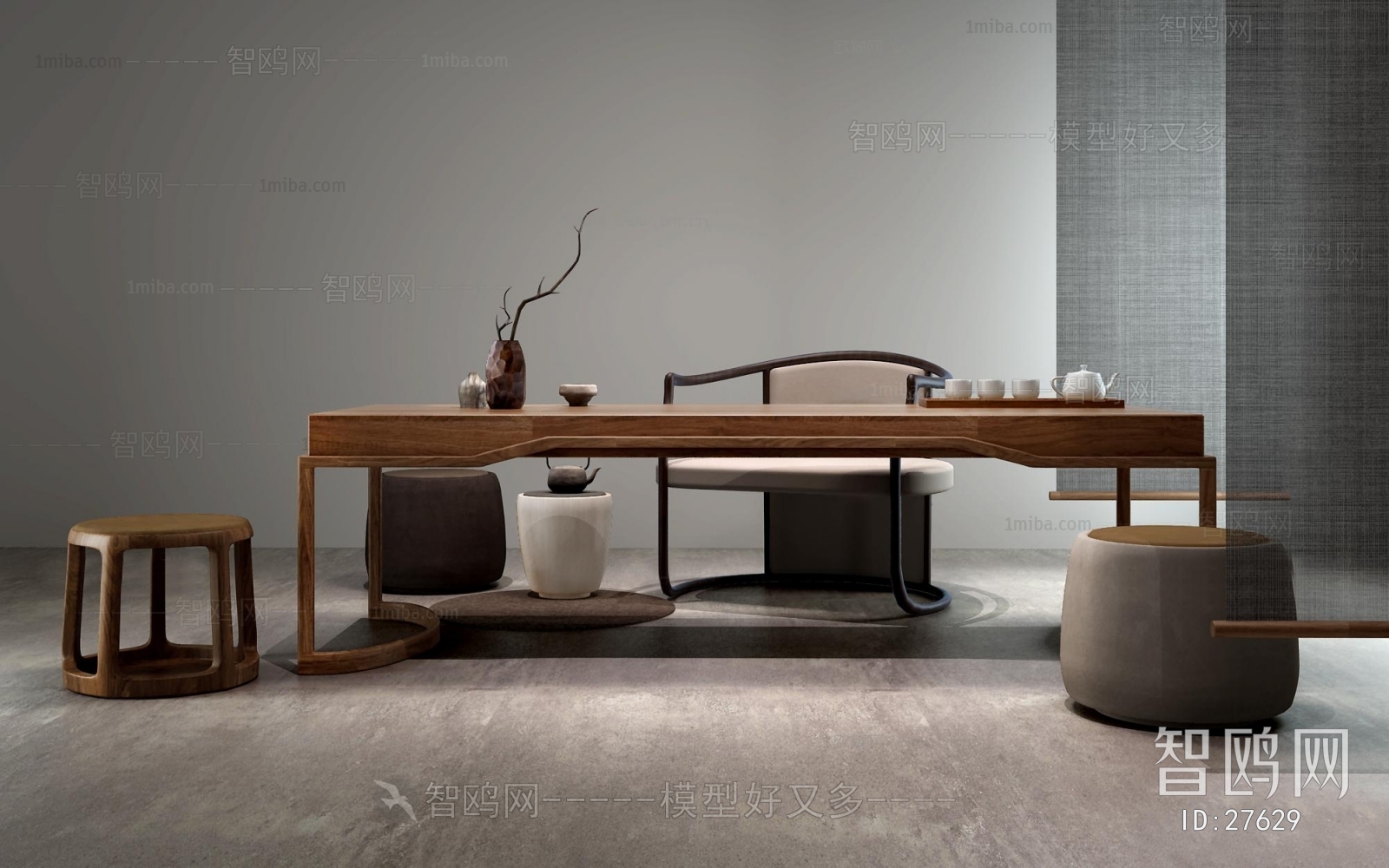 新中式书桌椅茶台