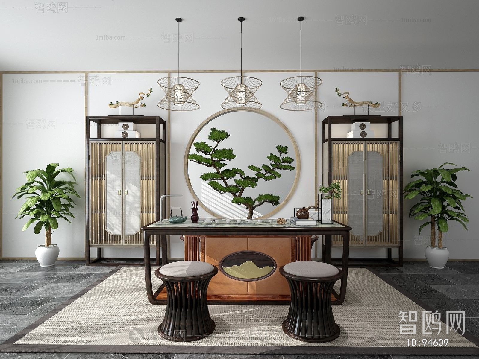 新中式茶桌椅装饰柜