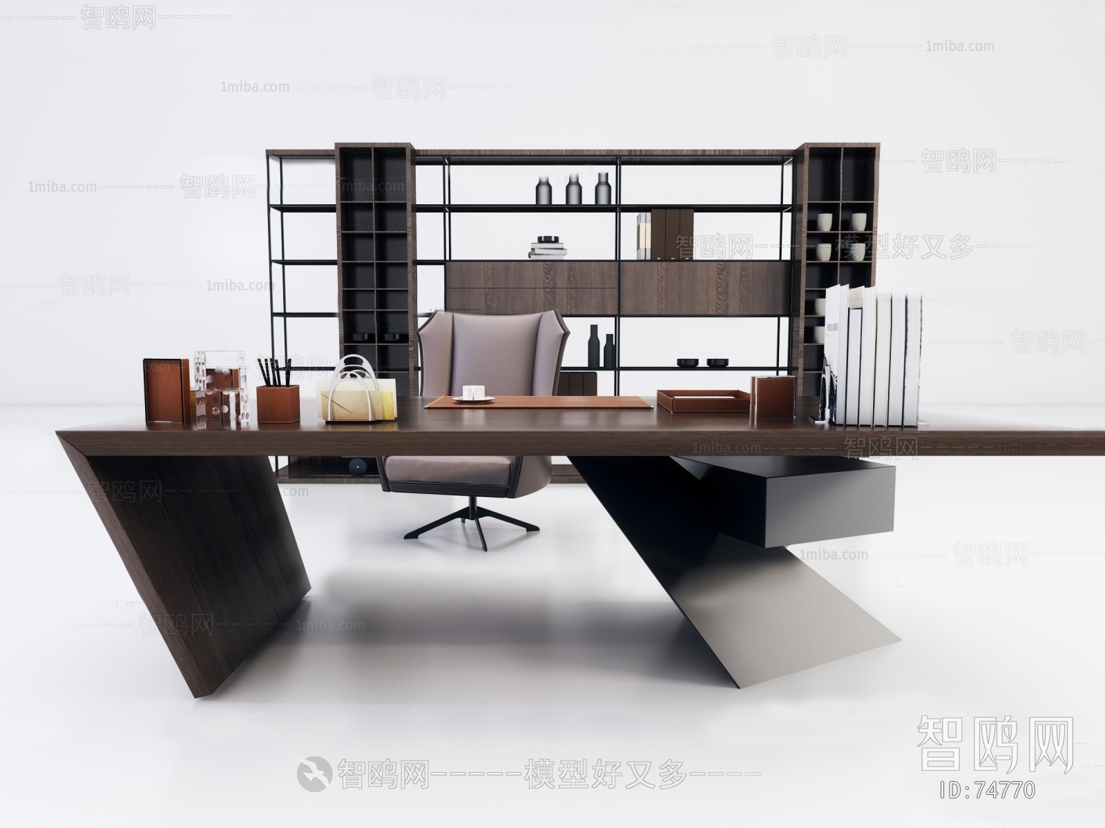 现代办公桌班台桌装饰架