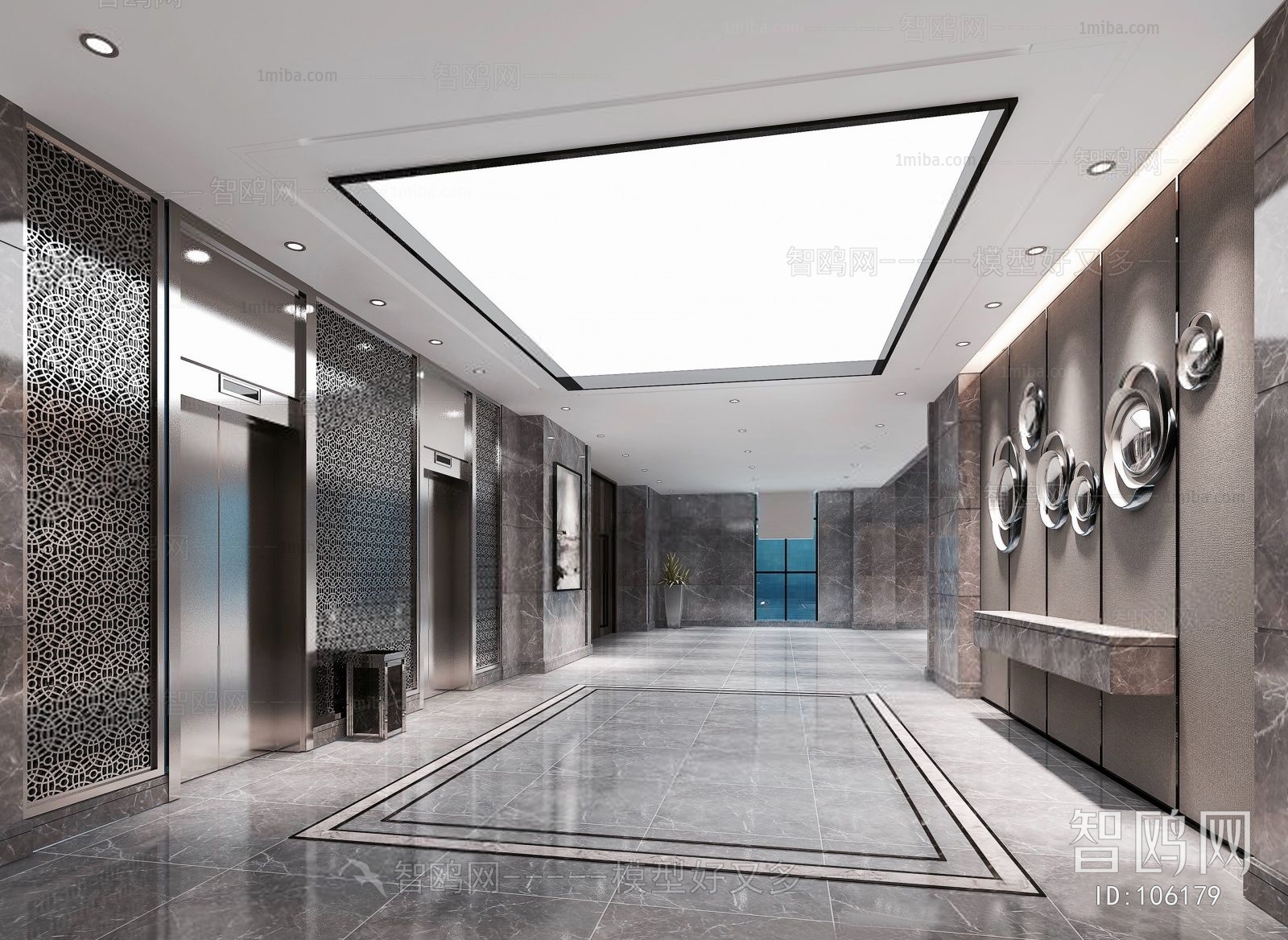 New Chinese Style Office Elevator Hall