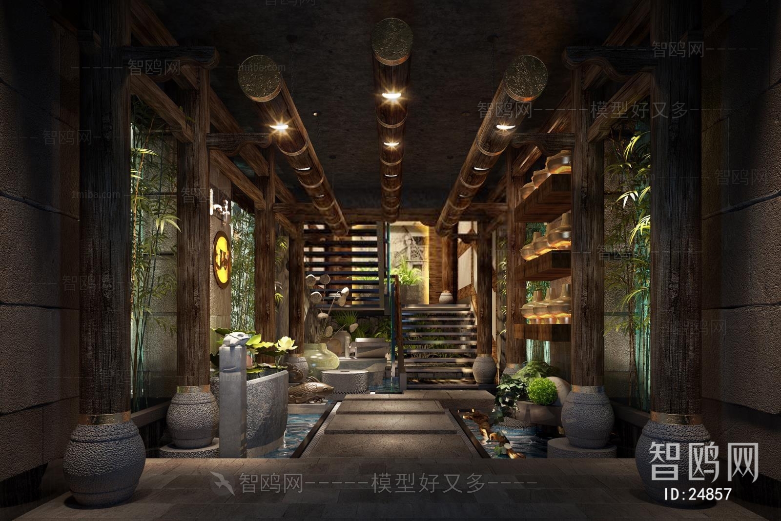 New Chinese Style Country Style Lobby Hall