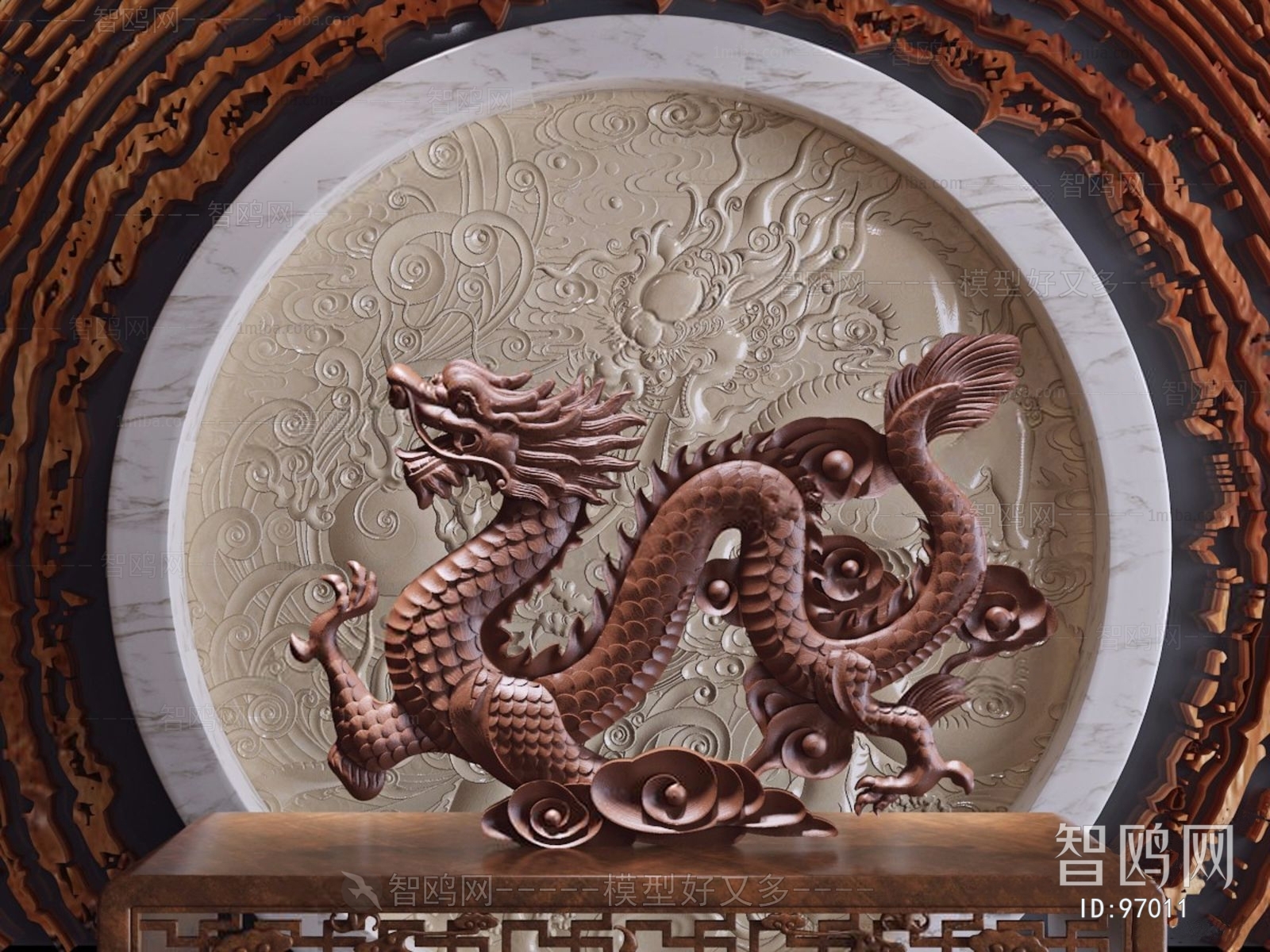 中式中国龙雕塑摆件