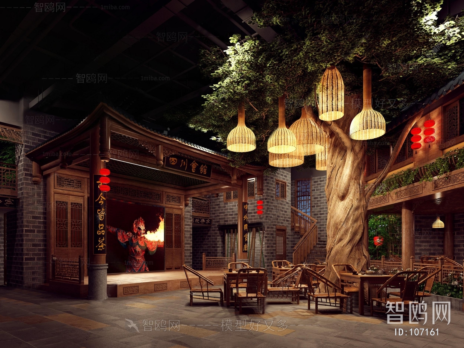 中式茶馆戏台