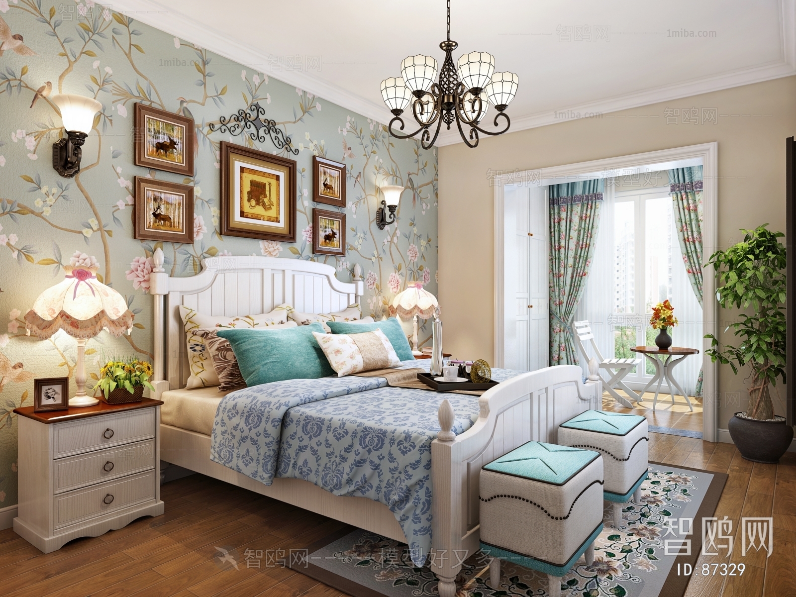 American Style Idyllic Style Bedroom