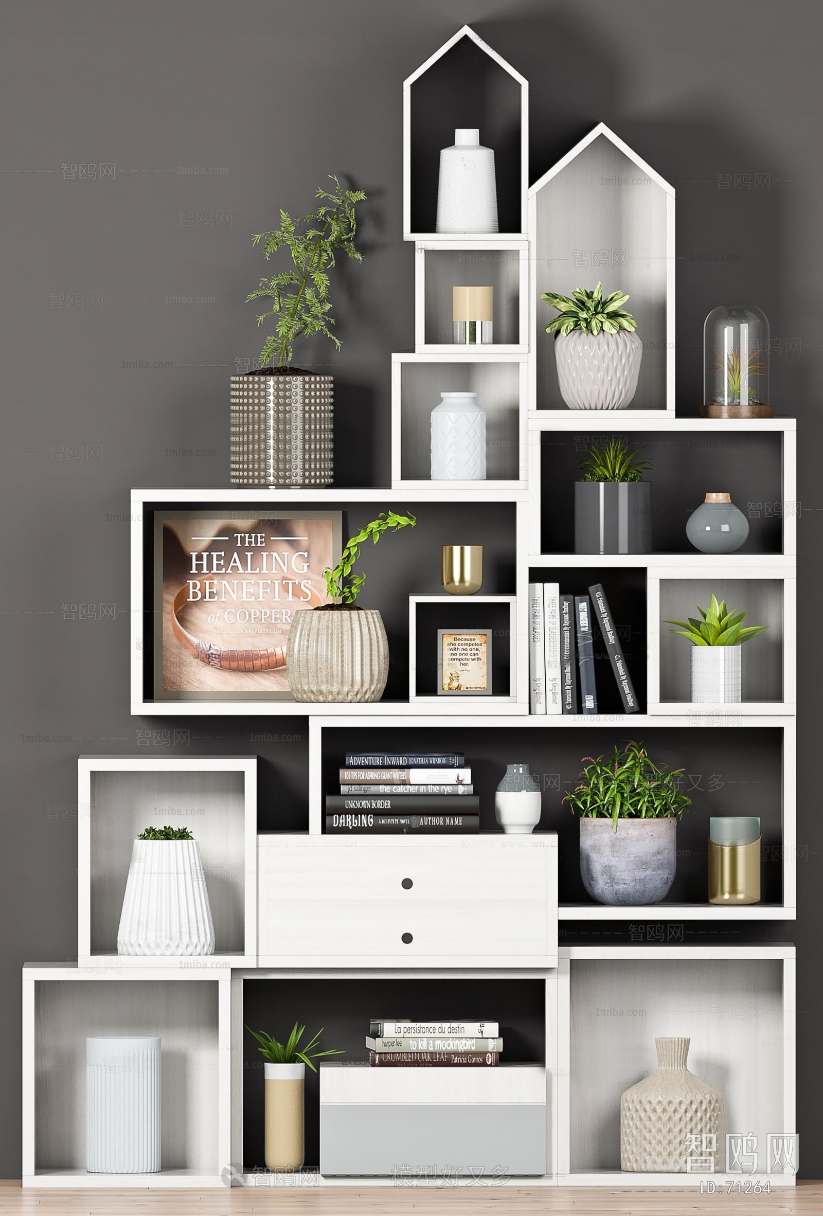 Nordic Style Bookcase 3D Model Free Download - Model ID.930275394 | 1miba