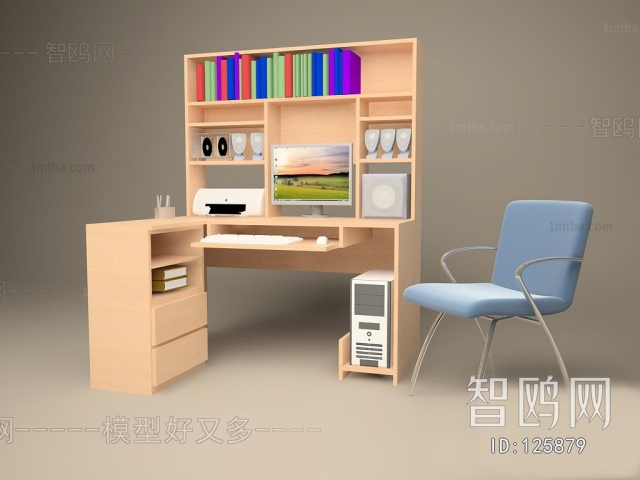 现代书桌椅书架