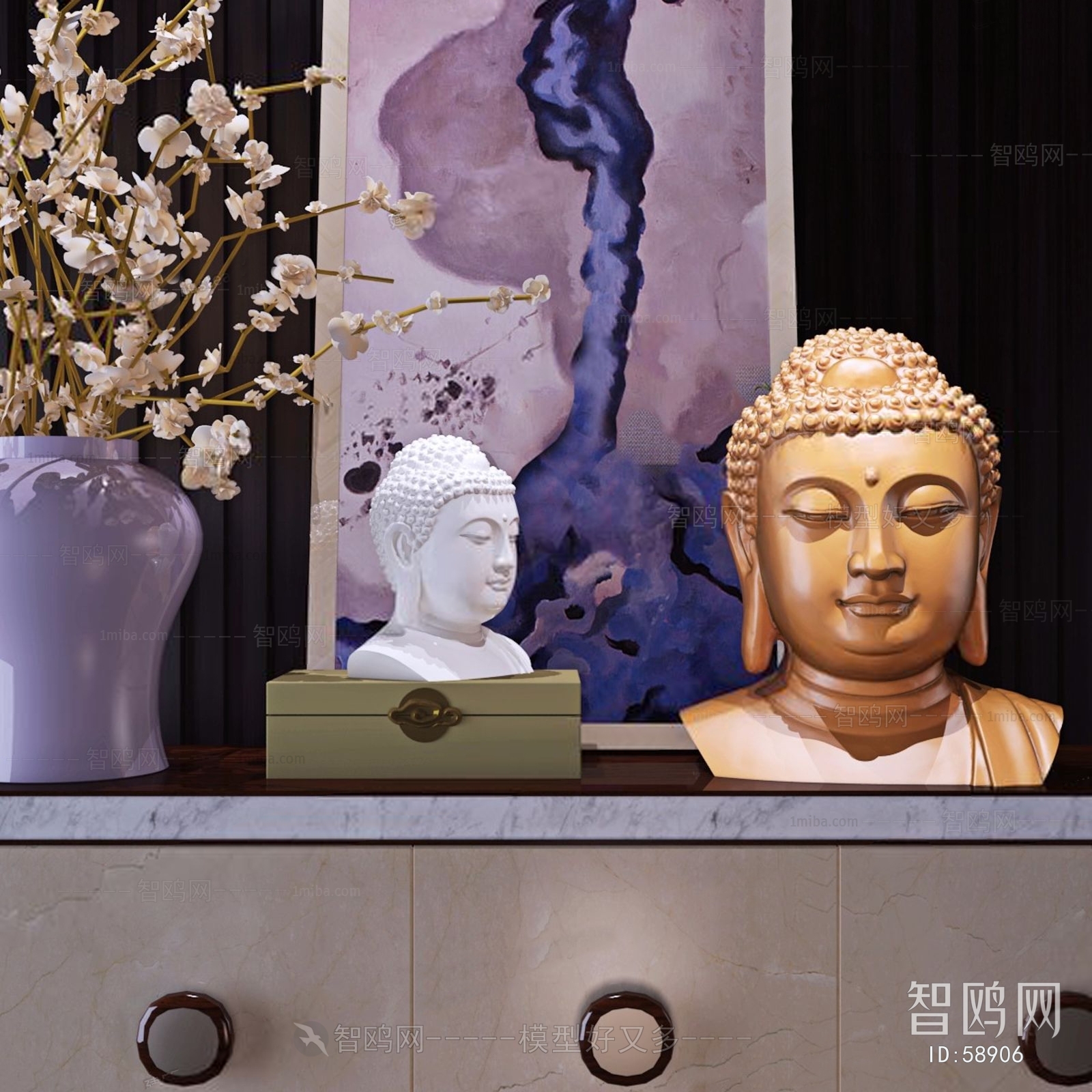 新中式佛祖雕塑花艺摆件